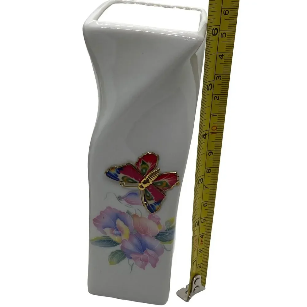 Embossed Butterfly Meadow Ceramic Vase Square Style 6 1/4
